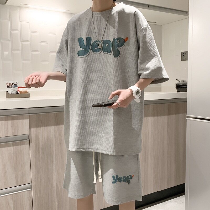 ZT14*P48夏季短袖t恤男女套装ins潮流帅气一套搭配短裤情侣两件套,男装T恤,星座414A-2（原B215-2）