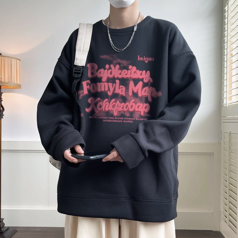 W653*P28美式vintag卫衣男女秋季宽松华夫格情侣上衣潮牌ins外套图片