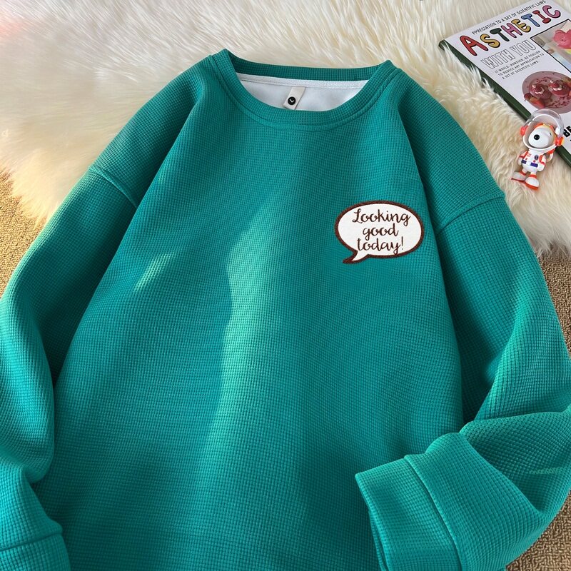 W1004*P28美式vintag卫衣男春秋季宽松华夫格情侣上衣潮牌ins外套图片