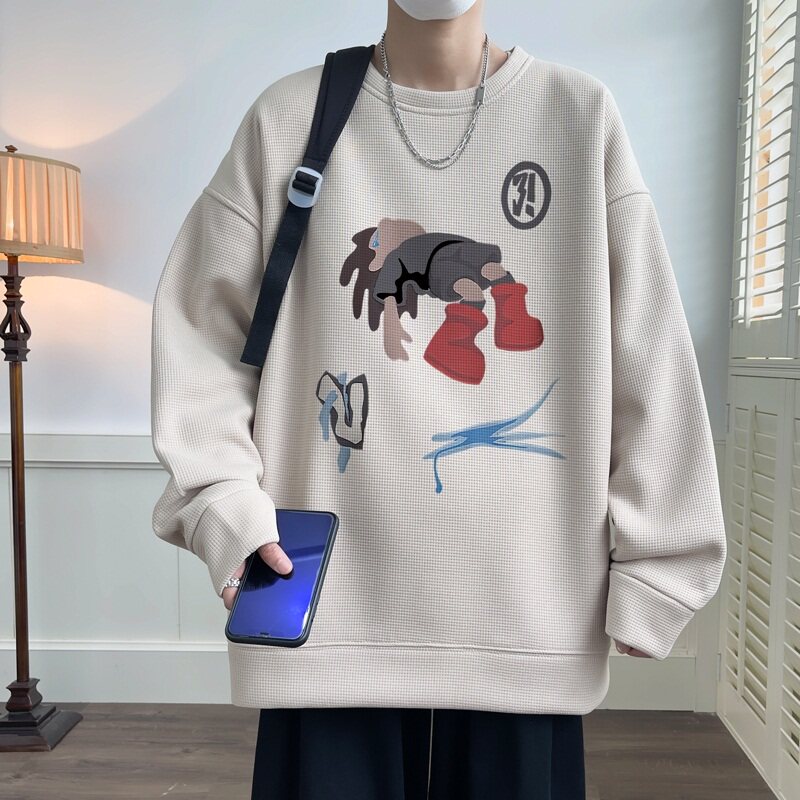 W619*P28加绒38 美式华夫格卫衣男女宽松外套潮牌ins秋冬季上衣服图片