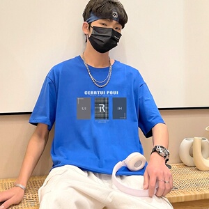 T132*P20夏季短袖T恤男圆领纯棉上衣港风ins潮牌宽松大码半袖体恤图片