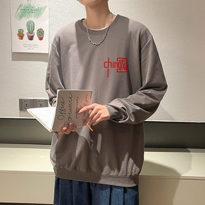 6002*P35 秋季新款卫衣男潮牌ins宽松大码上衣服纯棉圆领套头外套图片