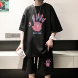 wassuphappy华夫格运动套装男夏季薄款短袖短裤痞帅一套休闲穿搭，男装休闲套装，星座414A-2（原B215-2）