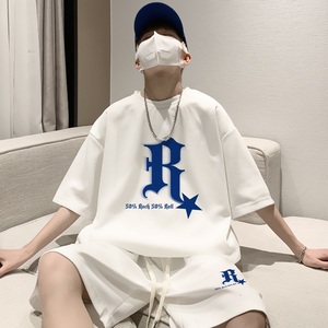 ZT13*P48夏季短袖t恤男士休闲套装ins潮流帅气一套搭配短裤两件套图片