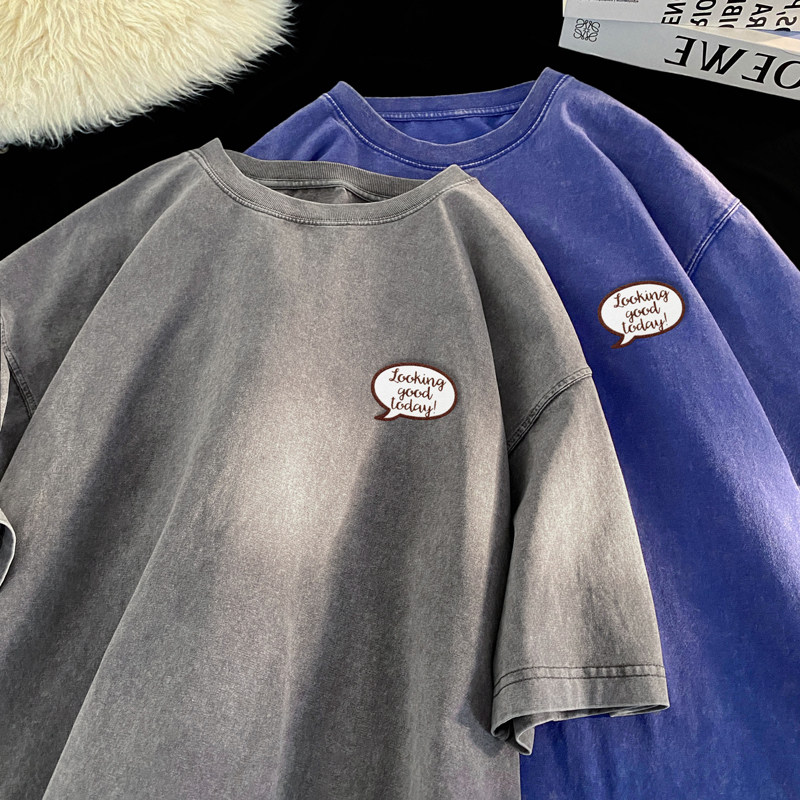 TQ42*P35美式短袖t恤男女夏季复古水洗做旧潮牌半袖痞帅上衣体恤,男装T恤,星座414A-2（原B215-2）