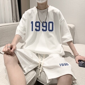 ZT39*P48 华夫格短袖t恤男女夏季套装学生一套搭配帅气男装两件套图片