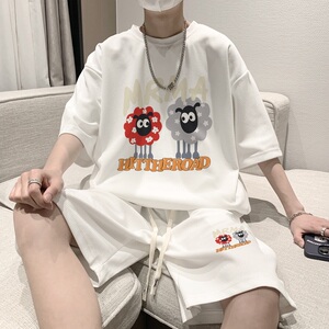 ZT44*P48 夏季华夫格套装男女短袖T恤潮流短裤青少年穿搭运动搭配图片