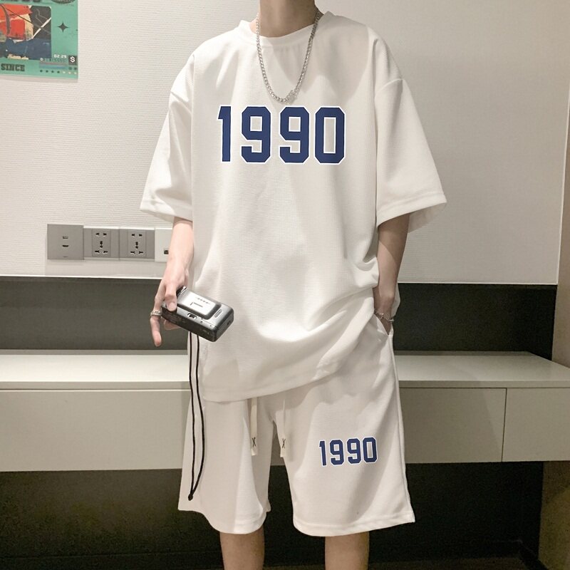 ZT39*P48华夫格短袖t恤男女夏季套装学生一套搭配帅气青少年男装,男装休闲套装,星座414A-2（原B215-2）
