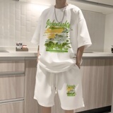 痞帅印花运动套装男款夏季重磅国潮宽松休闲小众t恤五分裤两件套，男装休闲套装，星座414A-2（原B215-2）