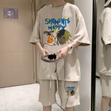 ZT56*P48重磅华夫格潮牌运动套装夏季两件套港风短袖短裤一套搭配，男装休闲套装，星座414A-2（原B215-2）