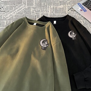 JQ03*P38美式vintag卫衣男春秋季宽松麂皮绒刺绣上衣潮牌ins外套图片