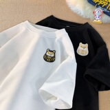 TC49*P25华夫格男t恤夏季绣标短袖宽松体恤情侣潮牌重磅半袖上衣，男装T恤，星座414A-2（原B215-2）