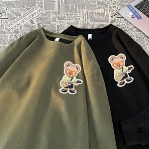 JQ07*P38美式vintag卫衣男女秋季宽松麂皮绒圆领上衣潮牌ins外套图片