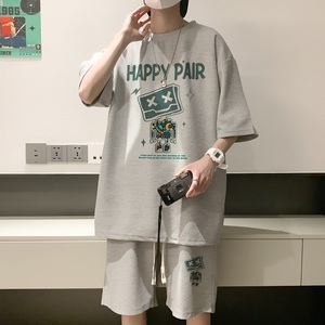 ZT23*P48 美式华夫格套装男女夏季T恤短袖潮牌ins港风宽松两件套图片