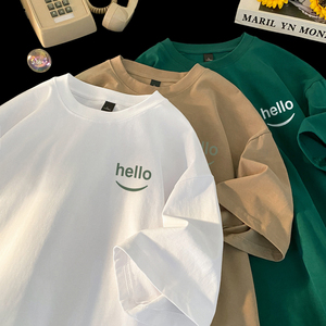 611*P25重磅t恤短袖男生夏季新款宽松潮牌美式小众痞帅半袖上衣服,男生搭配衣服的颜色技巧图片