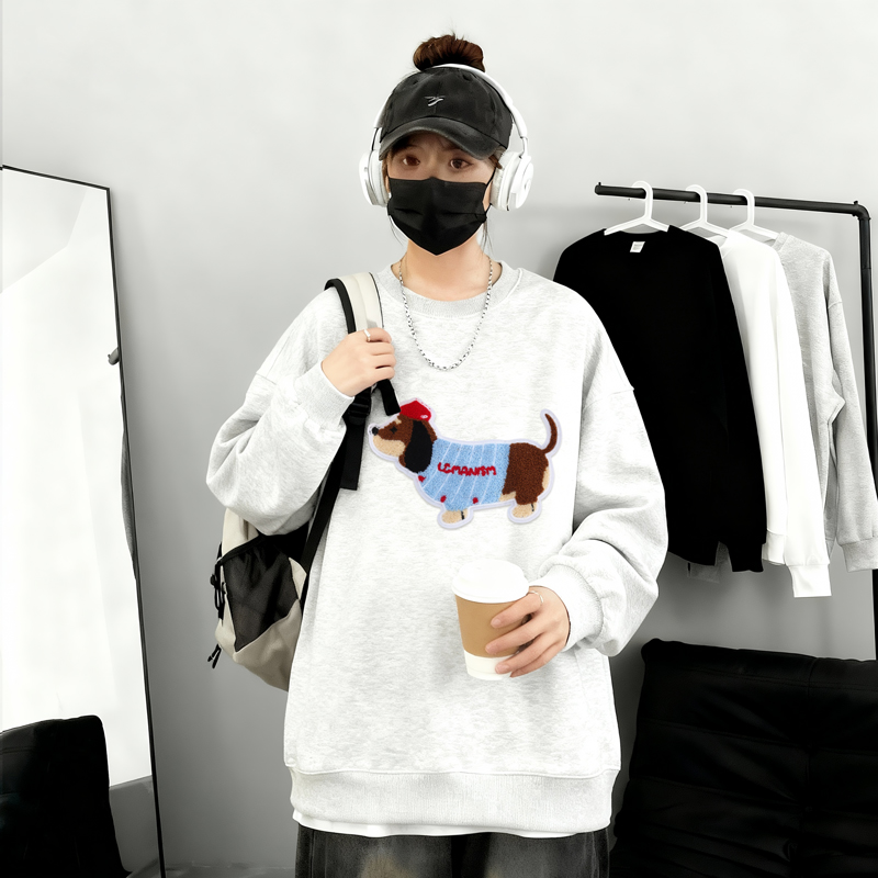 6607*P28美式重磅华棉卫衣春季新款毛巾绣圆领打底衫宽松休闲外套，男装T恤，星座414A-2（原B215-2）