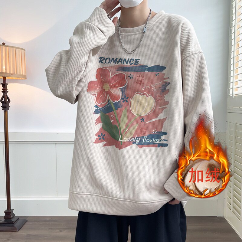 W666*P38常规28 美式vintag卫衣男秋冬加绒华夫格上衣潮牌ins外套图片