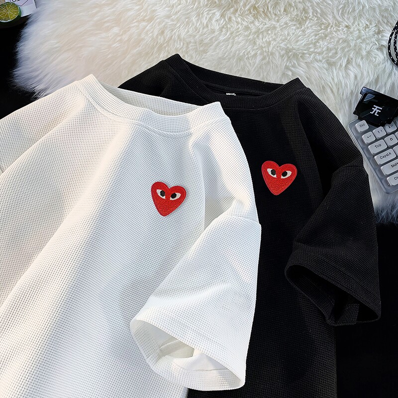 TC09*P25潮上衣服华夫格刺绣情侣五分袖T恤男女夏季潮牌ins控38图片