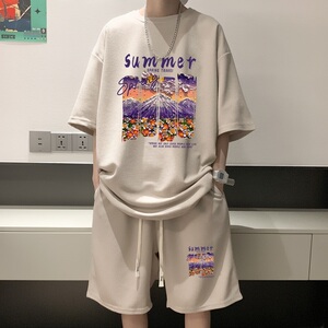 ZT34*P48 潮短袖短裤套装男夏季潮流两件套t恤一套搭配帅气衣服图片