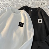 JQ08*P38美式vintag卫衣男春秋季宽松麂皮绒笑脸上衣潮牌ins外套，男装卫衣，星座414A-2（原B215-2）
