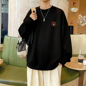 6614*P28美式重磅华棉卫衣男春季新款刺绣圆领打底衫宽松休闲外套图片