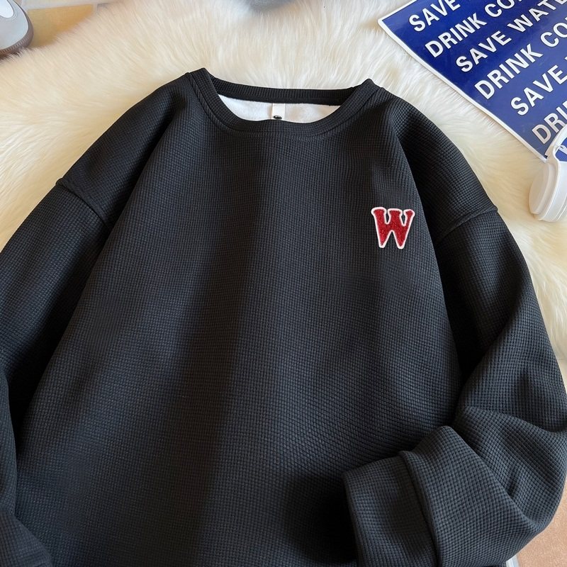 W1034*P28美式vintag卫衣男春秋季宽松华夫格港风上衣潮牌ins外套图片