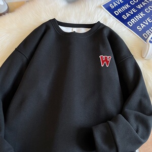 W1034*P28美式vintag卫衣男春秋季宽松华夫格港风上衣潮牌ins外套图片