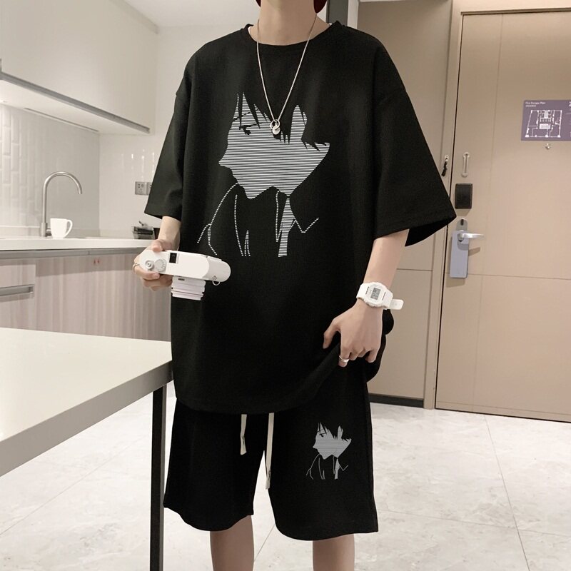 ZT26*P48短袖短裤套装男夏季潮牌情侣两件套t恤一套搭配帅气衣服,男装休闲套装,星座414A-2（原B215-2）