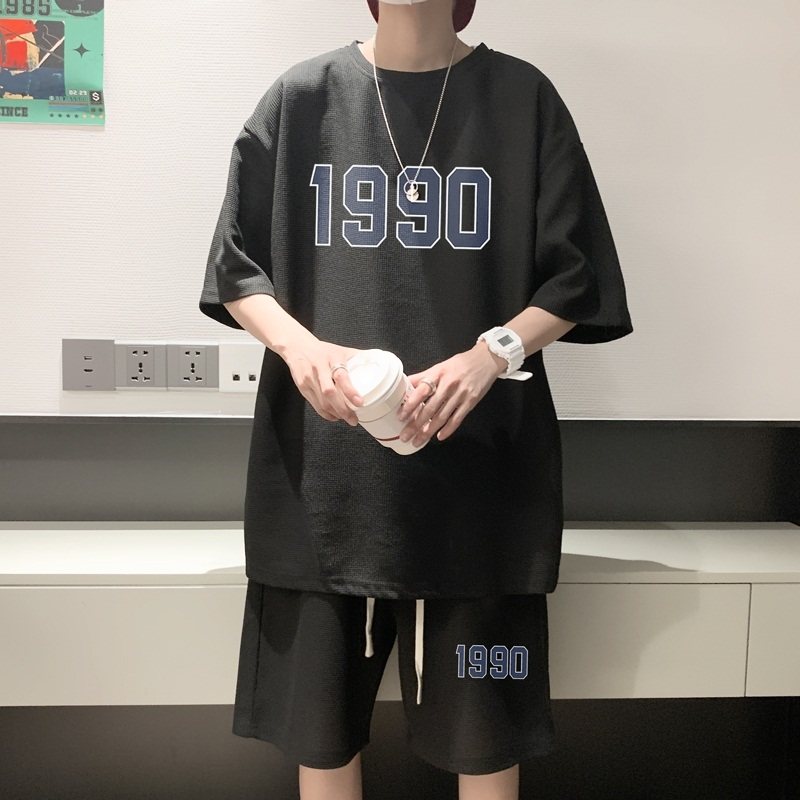 ZT39*P48华夫格短袖t恤男女夏季套装学生一套搭配帅气男装上衣服,男装休闲套装,星座414A-2（原B215-2）