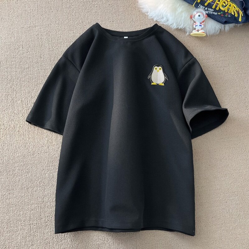 TC33*P22卡通刺绣华夫格短袖T恤男女夏季情侣潮牌ins宽松大码上衣,男装T恤,星座414A-2（原B215-2）