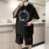 ZT52*P48港风ins华夫格套装男短袖t恤夏季休闲短裤两件套帅气男装，男装休闲套装，星座414A-2（原B215-2）