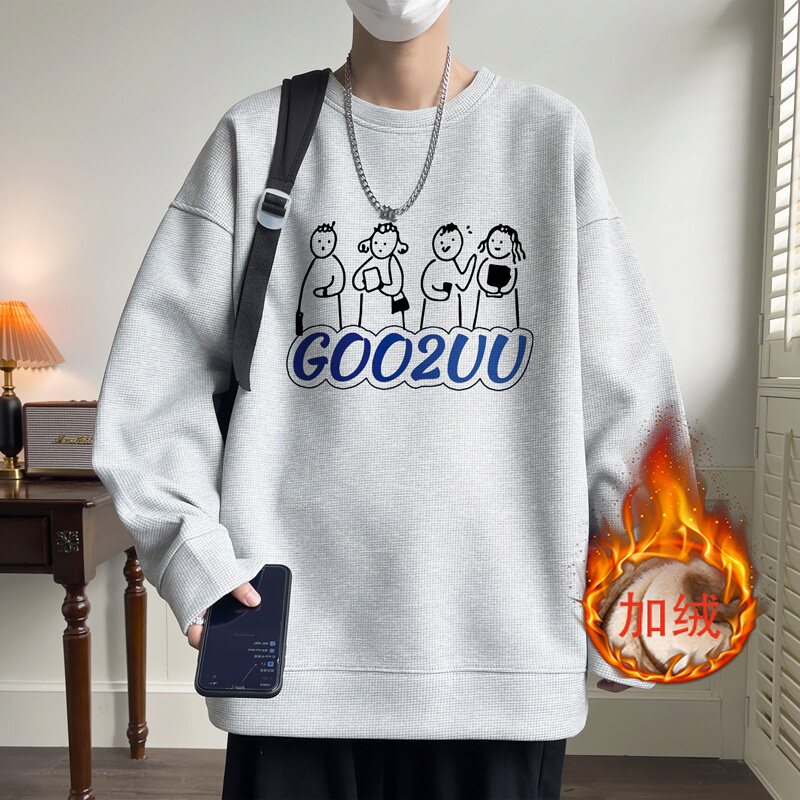 W669*P38常规28 美式vintag卫衣男高街加绒华夫格上衣潮牌ins外套图片