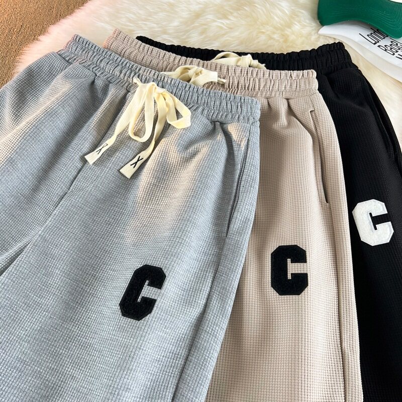 TK01*P25华夫格五分裤夏季新款宽松百搭卫裤男生裤子运动休闲短裤图片