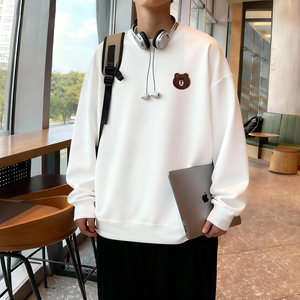 6614*P28美式重磅华棉卫衣男春季新款刺绣圆领打底衫宽松休闲外套图片