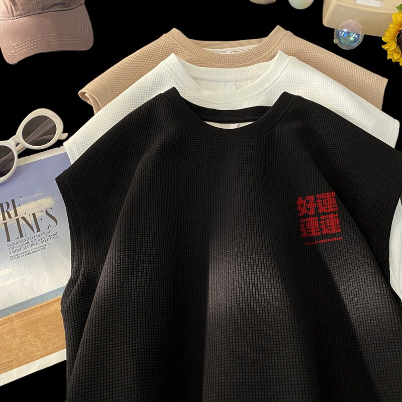 TB05*P22华夫格男女t恤夏季宽松背心大码体恤潮流风无袖上衣服,男装T恤,星座414A-2（原B215-2）