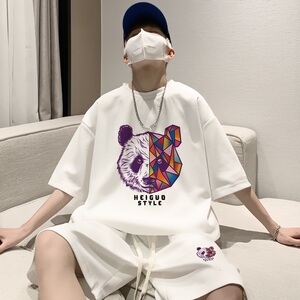 ZT20*P48美式华夫格套装男夏季潮牌T恤短袖ins宽松大码运动两件套图片