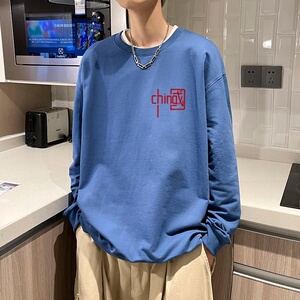 6002*P35 秋季新款卫衣男潮牌ins宽松大码上衣服纯棉圆领港风外套图片