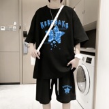 ZT28*P48短袖短裤套装男夏季潮牌学生两件套t恤一套搭配帅气衣服，男装休闲套装，星座414A-2（原B215-2）