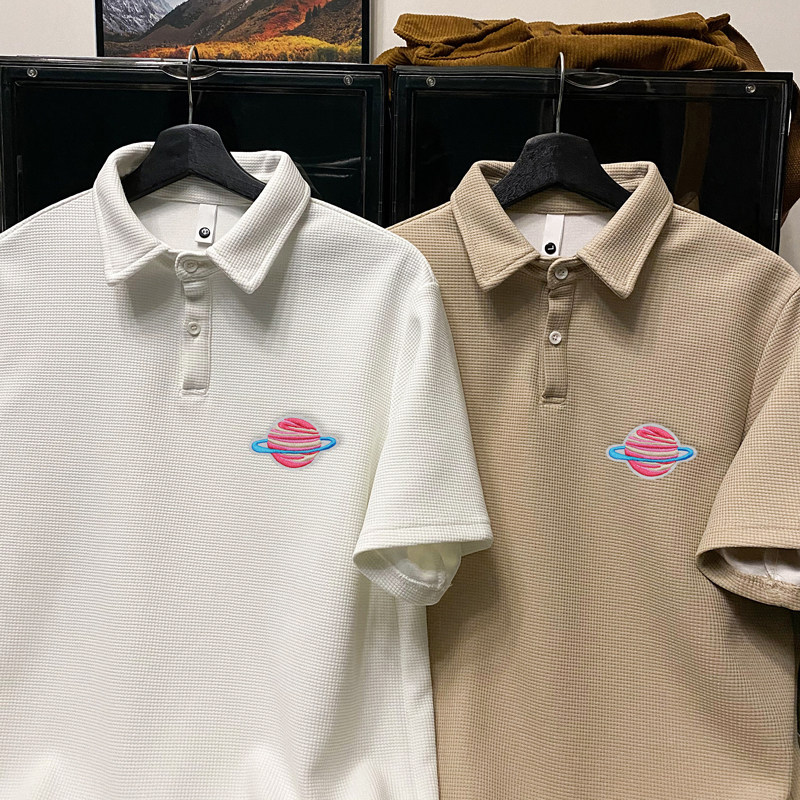 TL22*P35华夫格翻领polo衫短袖t恤男士夏季新款高街潮牌痞帅半袖,男装T恤,星座414A-2（原B215-2）