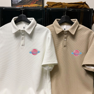 TL22*P35 华夫格翻领polo衫短袖t恤男士夏季新款高街潮牌痞帅半袖图片