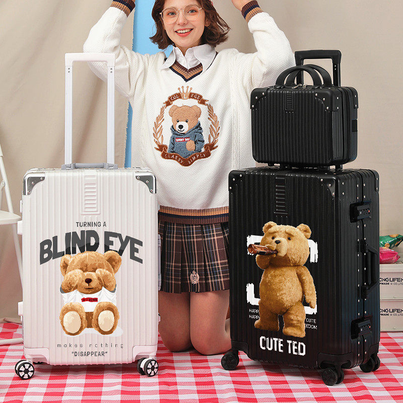 泰迪熊涂鸦行李箱女20寸小型拉杆箱2022新款密码皮箱子男结实耐用