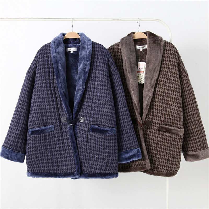 일본 싱글 남성 가을 겨울 기모노면 패딩 재킷 니트면 안감 가열 벨벳 일본식 작업 재킷 홈 재킷 하프 랩 일본식