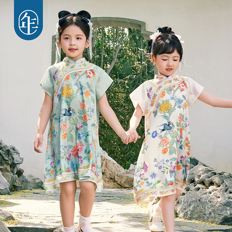 年衣童装女童改良旗袍连衣裙夏季新款儿童新中式表演服甜美连衣裙