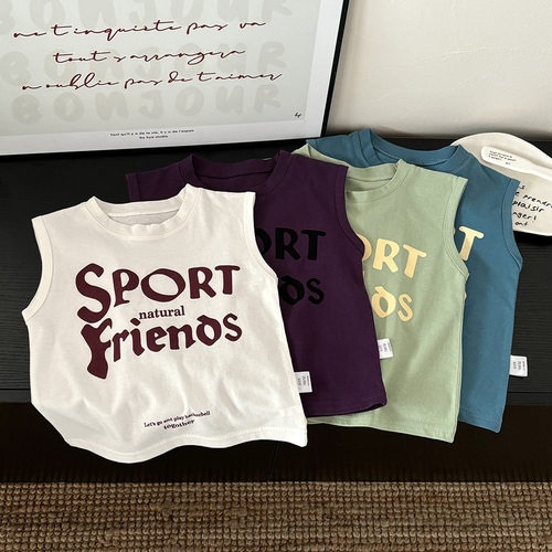 儿童背心2025夏季新款T恤男女童休闲洋气中大童薄款夏装无袖上衣