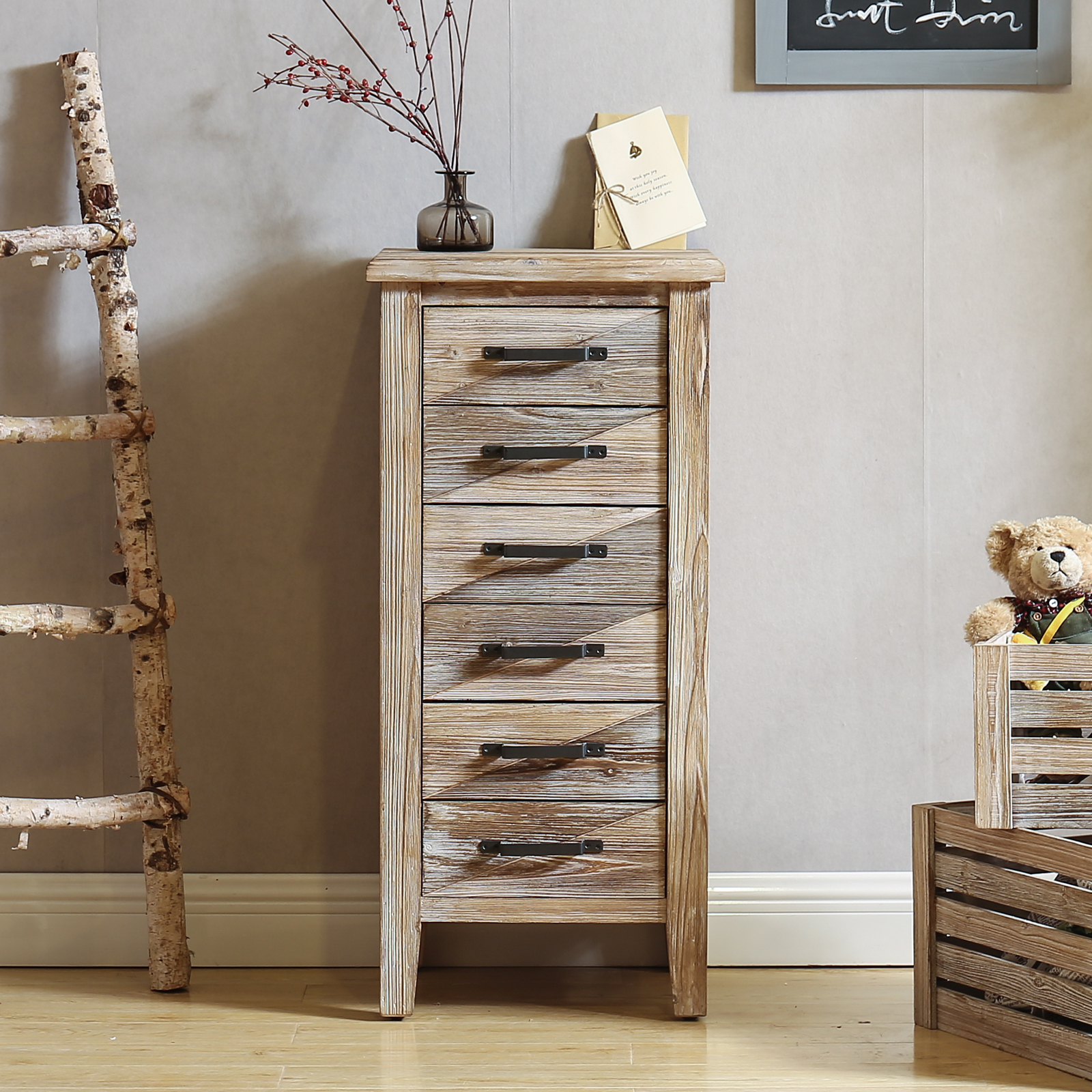 实木复古做旧6抽屉斗柜可定制