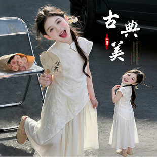 女童新中式国风刺绣连衣裙2026夏季儿童改良旗袍裙女孩大童长裙子