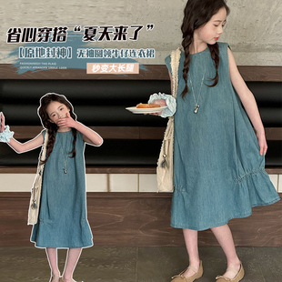 兒童裙子牛仔裙女大童夏季 女童連衣裙夏裝 薄款 2025新款 背心裙 無袖