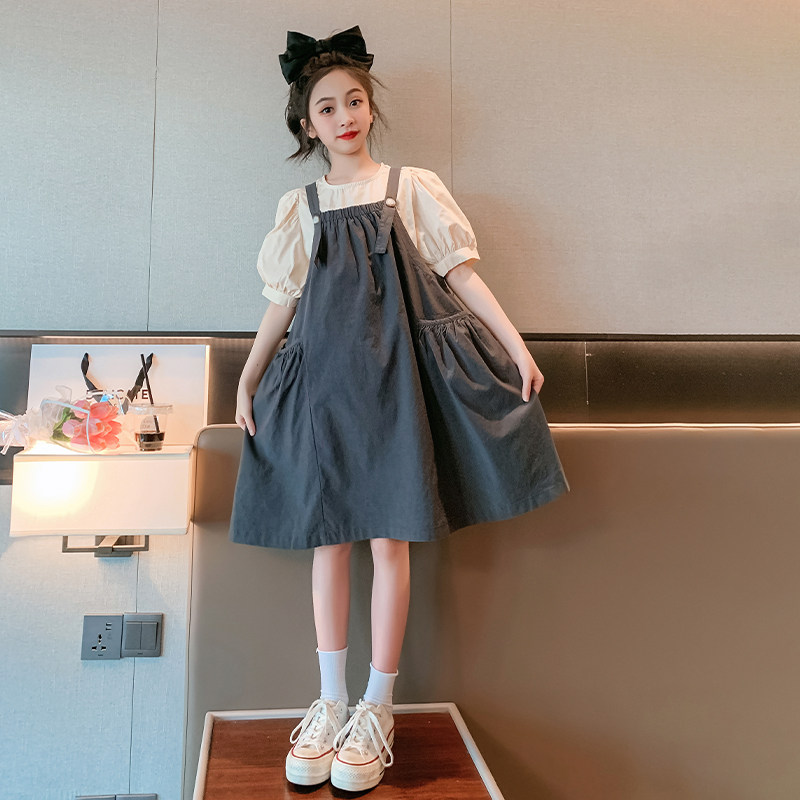 女童连衣裙夏装2025新款儿童裙子夏季洋气公主裙女大童背带裙套装