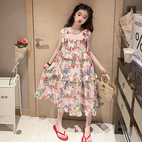 女童吊带碎花连衣裙温柔风夏季