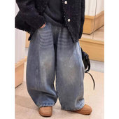 亮闪闪大童宽松牛仔裤 男童女童裤 子春秋儿童爆闪烫钻满天星阔腿裤